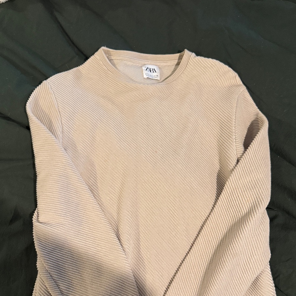ZARA Men's Crewneck Textured Sweater in Light Beige